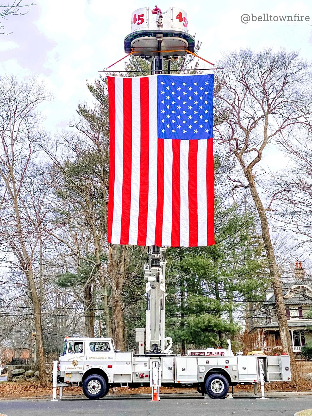 Truck 45 with flag displayed